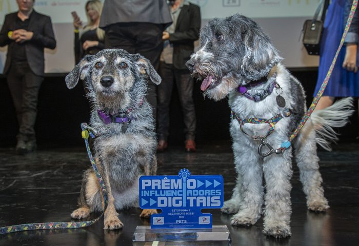 Estopinha e Barthô exibem orgulhosos o prêmio de influenciadores mais relevantes na categoria "Pets"
